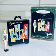 1999 Hallmark Barbie Travel Case & Doll Ornament Set QXI6129 New -824-242 picture