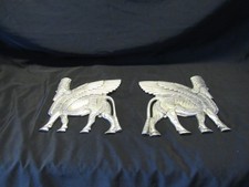 Lamassu Winged Assyrian Bull Cast Metal Opposing Wall Sculptures picture