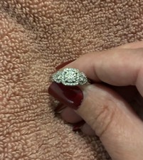 Unique Zales 1ct Diamond Cluster Engagement Ring - 10kt White Gold Size 4.75/5 picture