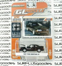 Greenlight 1:64 GL Muscle Black 1987 FORD MUSTANG GT w/Extra Wheels #GL13010 picture