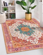 Moynesa Ultra-Thin Washable Vintage Area Rug - 5x7 Large Bedroom Boho Non-Sli... picture