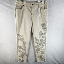 Chico's So Slimming Girlfriend Jeans Floral Embroidered Cream Womens Sz 14R picture