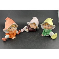 Vintage Homco Ceramic Elf Pixie Figurines-Set of 3 Matte Bisque 5213 Retro Decor picture