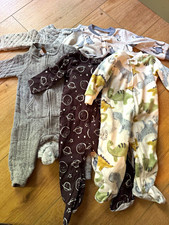 5 pc Newborn Unisex Cotton Knit Footed Coverall One-Piece, Animal Print picture