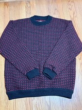 VTG LL Bean Gray Red Birdseye Thick Knit Wool Crew Sweater Norway XL TALL 05086 picture