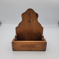 Vintage Primitive Dark Wooden Box Wall Pocket Rustic Farmhouse picture