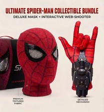 Spiderman Mask Moving Eyes & 8ft Web Shooter Launcher Toy Combo Gift Holloween picture
