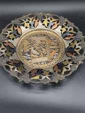 Egyptian hand -etched metal decorative plate with Sphinx and Pyramids picture