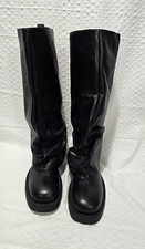 Schutz Kedra Up Claw Women’s Black Leather Pull-On Mid-Calf Boots US 7 B picture