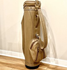 Vintage Hot-Z Leather Tan/Beige Golf Bag Cart Vinyl 6 Way w Rain Cover - MINT picture