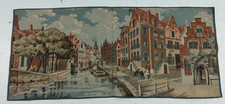 Vintage French Belgium City Canal Town Scene Wall Hanging Tapestry 106x48 cm picture