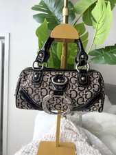 RARE Vintage Y2K GUESS Gloss Mini Bowler Bag Monogram Black G Buckle McBling picture