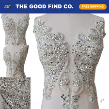 Handmade Rhinestone Lace Applique Beaded Sequin Trimming Patches for Dress Acces picture