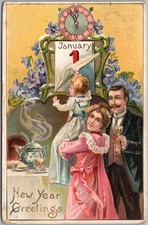 1909 Tuck's HAPPY NEW YEAR Embossed Postcard Family / Child w/ Calendar Page picture