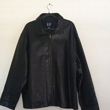 Vintage Men's Black Leather Jacket Full Zip Lined Point Collar Short XL. picture