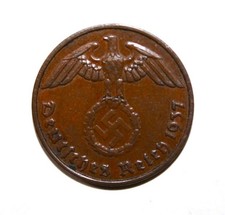 S9 - Germany 2 Reichspfennig 1937-F Almost Uncirculated Bronze Coin - Swastika picture