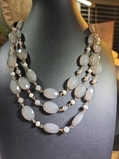 Erica Lyons Triple Strand Grey & Gold Beaded Necklace picture