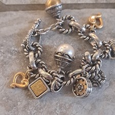Y2K Vintage Brighton Twisted Rope Two-Toned Charm Bracelet with Toggle Closure picture