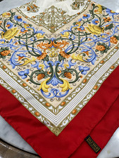 Loewe Silk Satin Square Scarf Floral Multicolor Red Border Isabel La Catolica picture