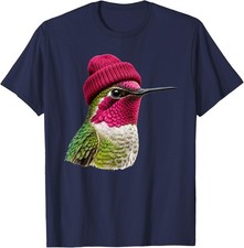 90's Anna's Hummingbird Wearing Beanie Bird Lover Vintage Unisex T-Shirt picture