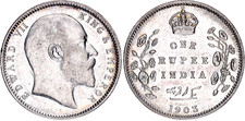 COIN British India 1 Rupee 1903 B KM# 508 5 Dots Silver Edward VII AUNC Luster picture