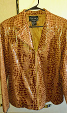 Selene Sport Brown Crocodile Pattern Zip Collared Lined Short Jacket 14W picture