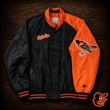 VTG Starter Diamond Collection Size L Black And Orange Orioles Button Jacket picture