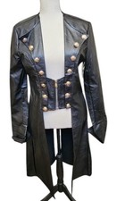 SHEIN Black Faux Leather Steampunk Military Tailcoat Corset Detail Gothic Size S picture