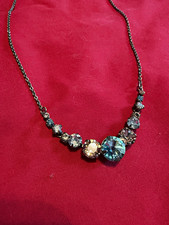 Sorrelli Blue/Peach Crystal Pendant Necklace Silver Cable Chain Lobster Clasp picture