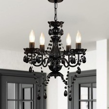 Small Crystal Chandelier Ceiling Lights Black 4-Light Fixture For Bedroom picture