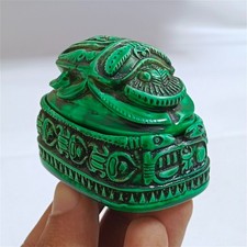 Egyptian Scarab Box Green Pharaonic Decor Collectible Hieroglyphic Gifts picture