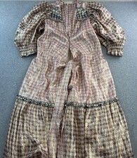 Love Shack Fancy Dress Small Pink Gold Metallic Plaid Puff Sleeve Maxi Boho picture
