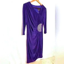 Frank Lyman Design Purple Studded Ruched Asymmetric Neckline Dress 8 picture