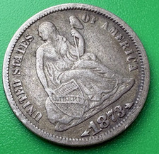 1873 Arrows Seated Liberty Dime in VF Condition. picture