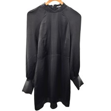 Express Women Black Satin Mock Neck Mini Dress Long Sleeve Size S NWT picture