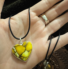 Sterling silver Honey Dahlia Heart Pendant w Black Cord & Sterling silver clasp picture