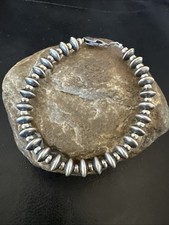 Navajo 8mm Flat 4mm Round Beads 6”Sterling Silver Bracelet B2 picture