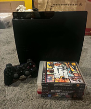 Sony PlayStation 3 Slim Black Console Blu-Ray w/ Controller Cables & Games picture