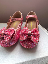 Pandaninja Ruby Pink Glitter Bow Mary Jane Dress Shoes Buckle, Girls 8 picture
