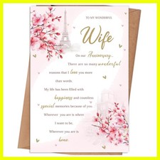 Elegant Pink Anniversary Card Gift for Wife - Includes Envelope & Stickers picture