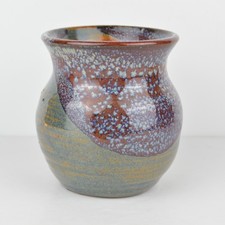 Signed Vintage Studio Art Pottery Vase Hand Thrown Drip Glaze Oxblood Blue 4.5