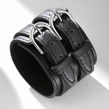Adjustable Genuine Leather Bracelet Punk Wide Wrist Belt Wrap Men Cuff Wristband picture