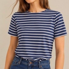 Boden Breton Navy White Stripe Nautical Coastal Preppy Cotton Fitted Tee 8 picture