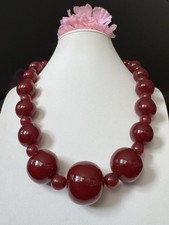 Vintage Style Simulated Modern Dark Cherry Graduated Bakelite Tone Necklace 107g picture