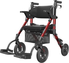 Used 2-in-1 Rollator & Transport Chair - Lightweight Foldable - Red picture
