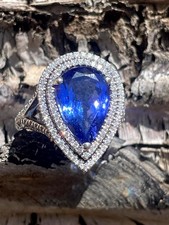 5.70 Ct Pear Cut Natural sapphire Diamond Ring 14K Solid White Gold Ring Size 7 picture