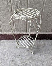 Vintage MCM French Country Twisted Wrought Iron 2-Tier Plant Stand Table F36 picture