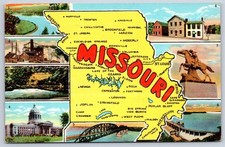 Steelville Vintage Missouri State Map Greeting JEFFERSON CITY Linen 1946 picture