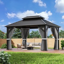 10  x 12 ft Hardtop Gazebo with Nettings and Curtains, Steel Double Roof Gazebo picture