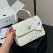 White Smooth Lambskin Quilted Flap Crystal Logo Top Handle Chain Crossbody Bag picture